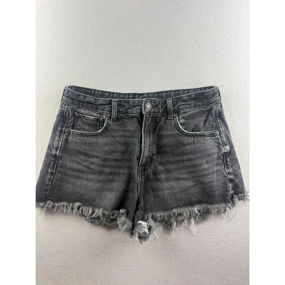 American Eagle Hi-Rise Festival Shorts Black Denim Frayed Hem Womens‎ Size 8